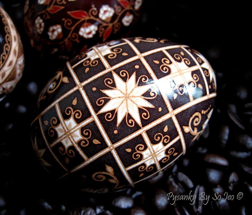 Lotus Flower Etched Brown Ukrainian Easter Egg Pysanky By So Jeo